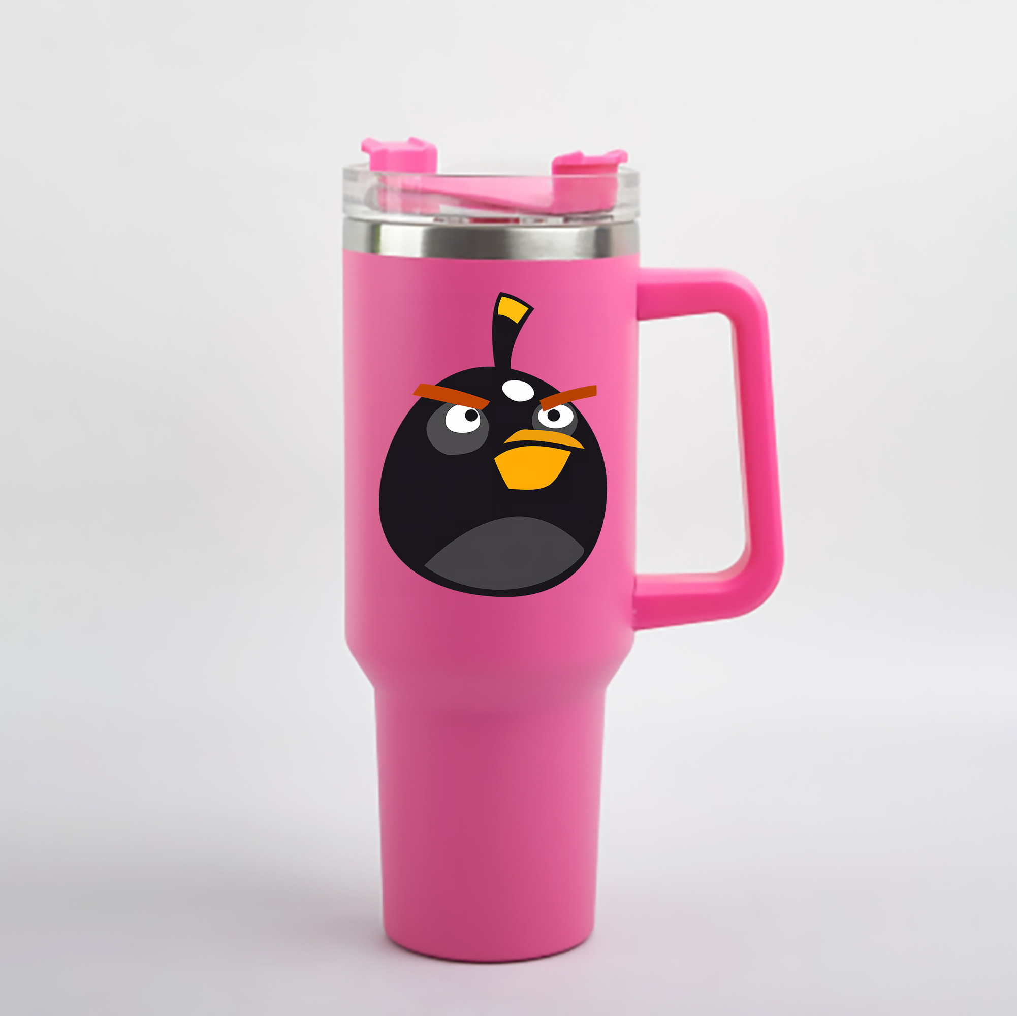 （画像用） Angry Birds アングリーバード 1200mL車用タンブラー - クリスタルステッカー（プラスチックストロー付き）
